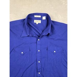 Vintage Sheplers Western Shirt Mens 18.5-37 Tall Blue Purple Pearl Snap *Read